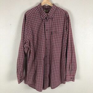 Izod Plaid‎ Shirt Men XL Red Button Down Classic Preppy Academia Basic Staple